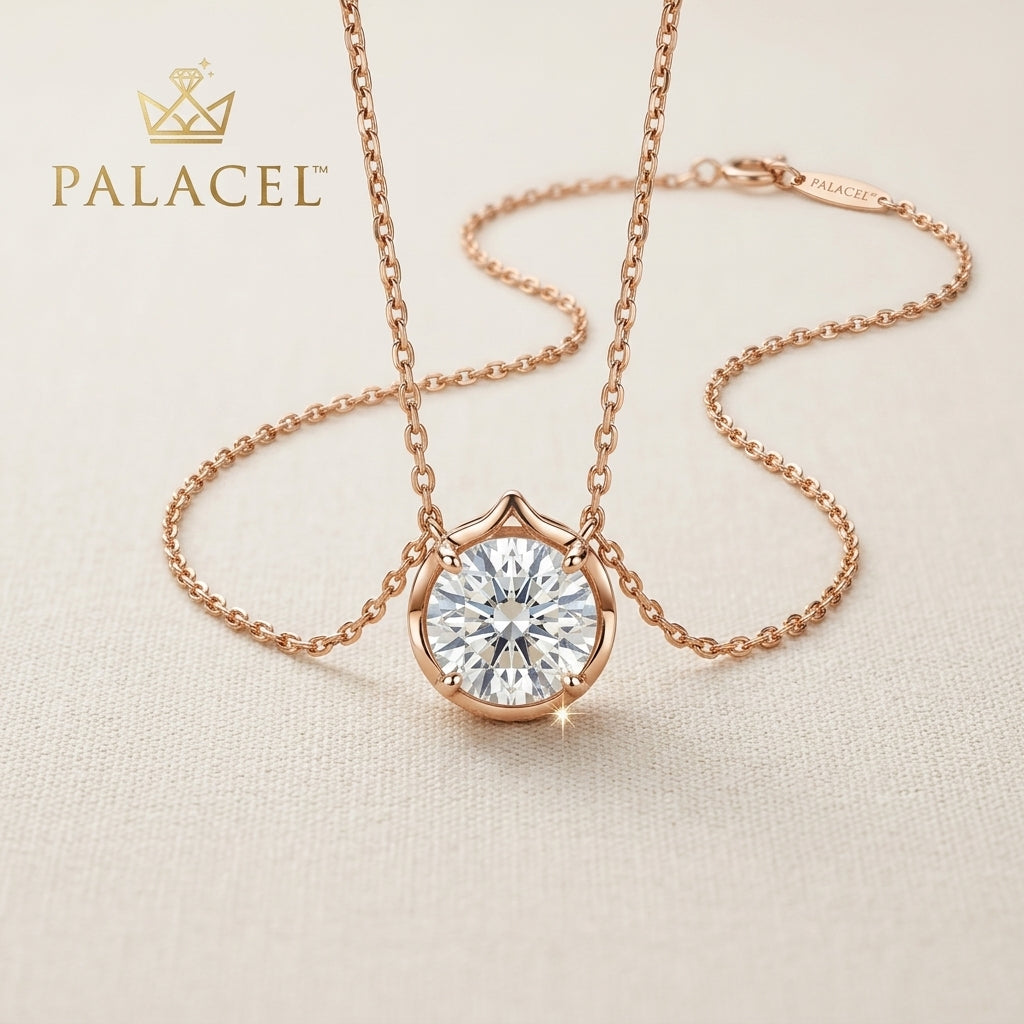 Palacel™ Rose Orbit Solitaire Halo Pendant Necklace
