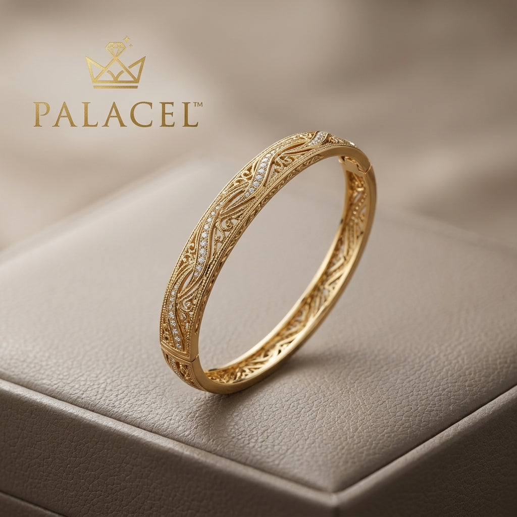 Palacel™ Aurea Vintage Filigree Gold Bangle Bracelet