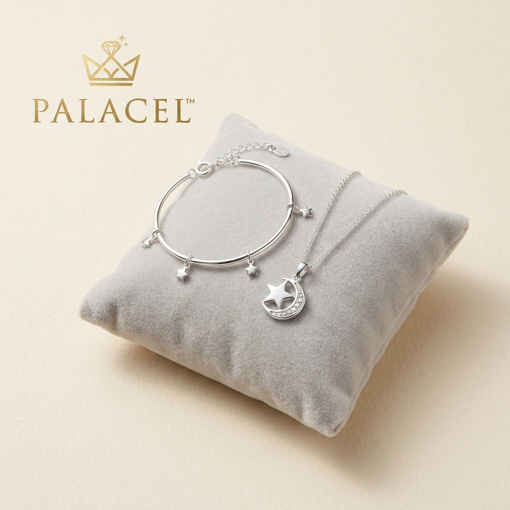 Palacel™ Celeste Harmony Star & Moon Jewelry Set (Bracelet + Necklace Duo)